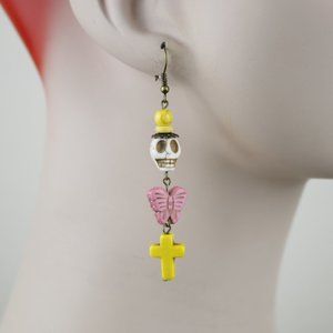 Day of the Dead Winged Skull w/ Cross Earrings